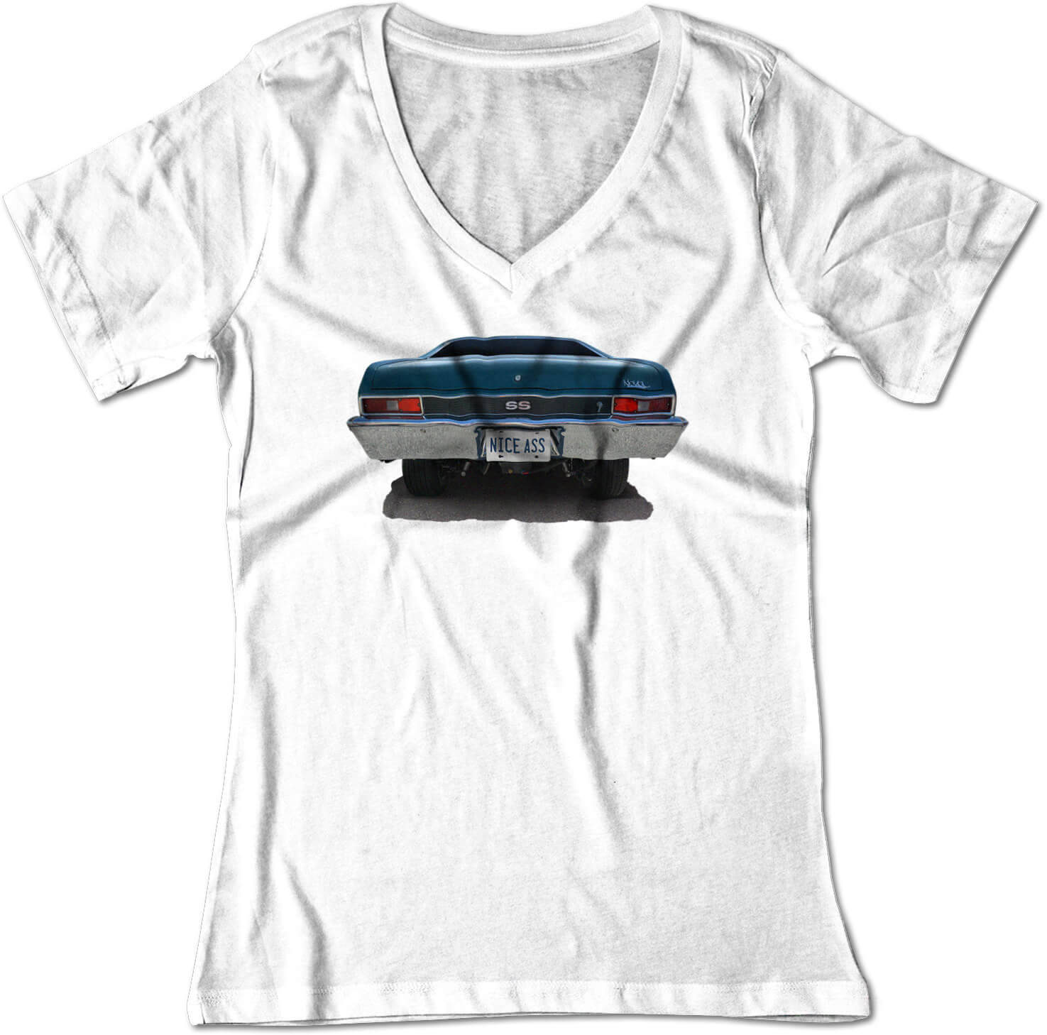 BSW Women's "Nice Ass" Plate 1968 FORD NOVA SS MUSCLE CAR V-Neck